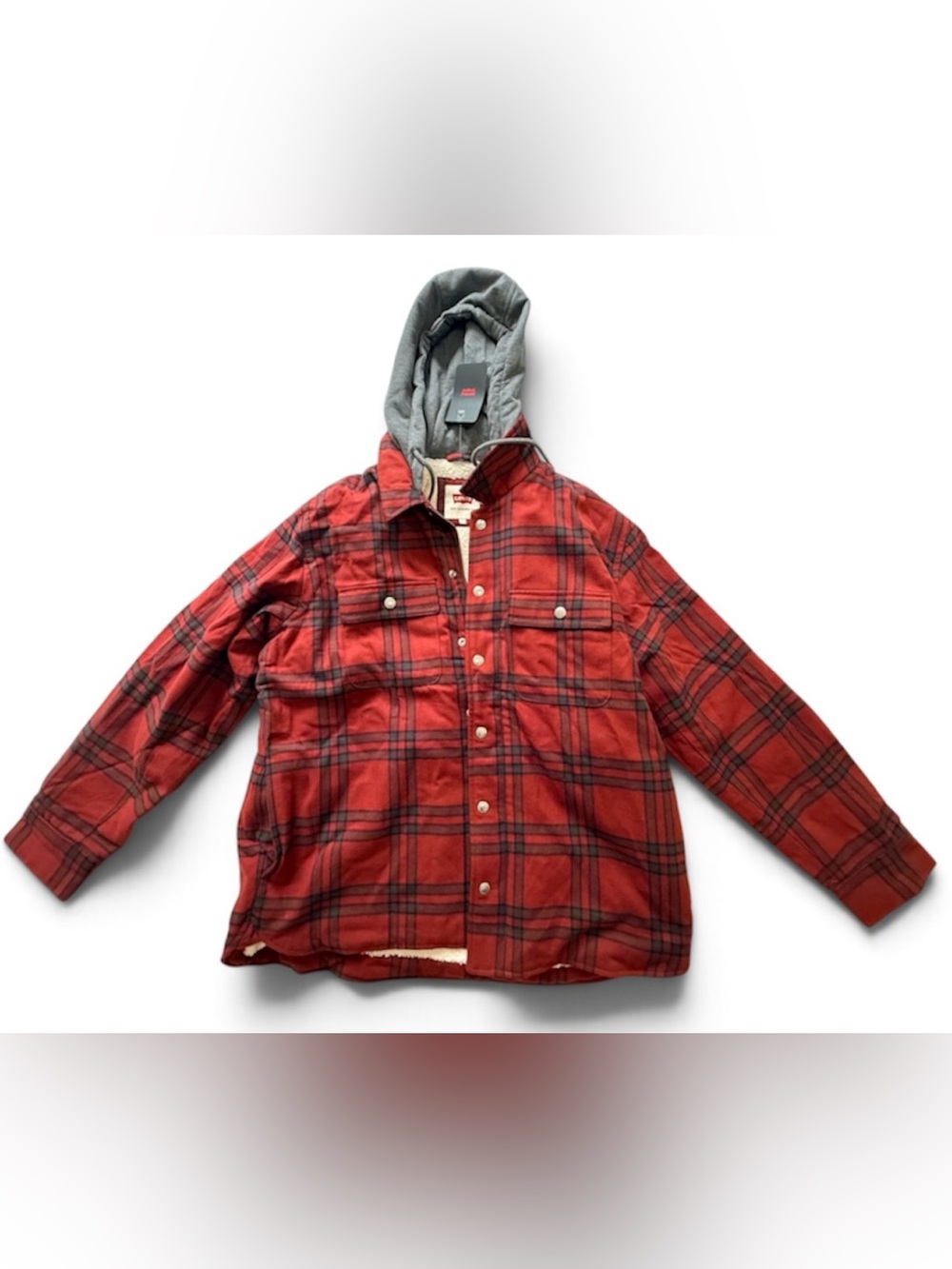 Levi's Red Plaid Hooded Puffer Jacket